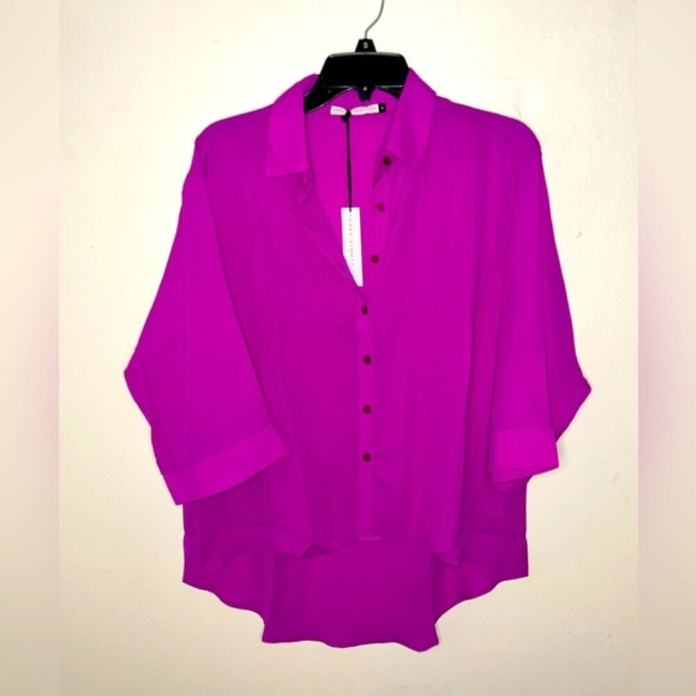 NWT Three Eighty Two Women's Purple Button Down Blouse Size Small